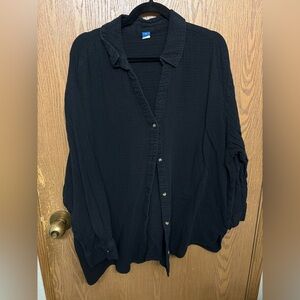 Old Navy Black Linen Button-Up Shirt